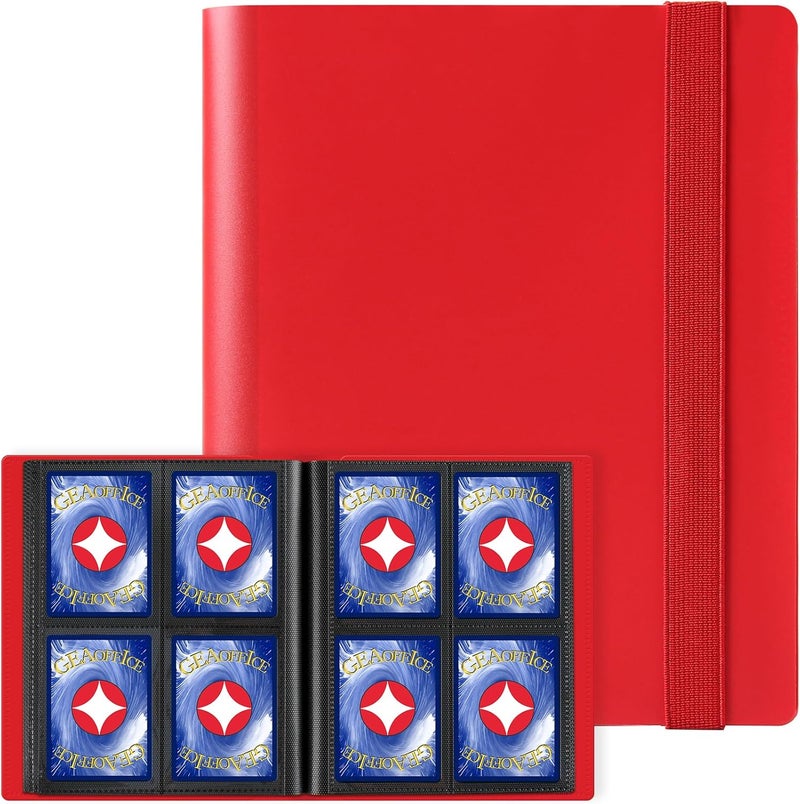 GEAoffice حافظة بطاقات 4 جيوب - ألبوم بطاقات تداول 2 × 2 - حافظة 160 جيب تحميل جانبي لبطاقات TCG و MTG ورياضات الألعاب - هدايا لجمع بطاقات الفتيات (أحمر) - Image 1